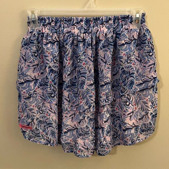 NWT Simply Southern Women's Ruffle Micro Mini Skirt Leaf Print Blue White Medium - Picture 1 of 5